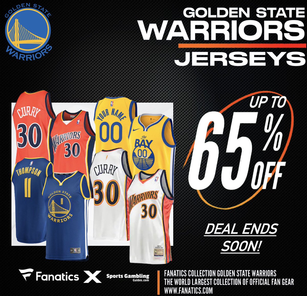 HUGE TUESDAY SALE, @Fanatics, UP TO 65% OFF WARRIORS JERSEYS!🏆 WARRIORS FANS, take advantage of Fanatics EXCLUSIVE offer and get up to 65% OFF Golden State gear using THIS PROMO LINK: fanatics.93n6tx.net/GSWJERSEYS 📈 DEAL ENDS SOON!🤝