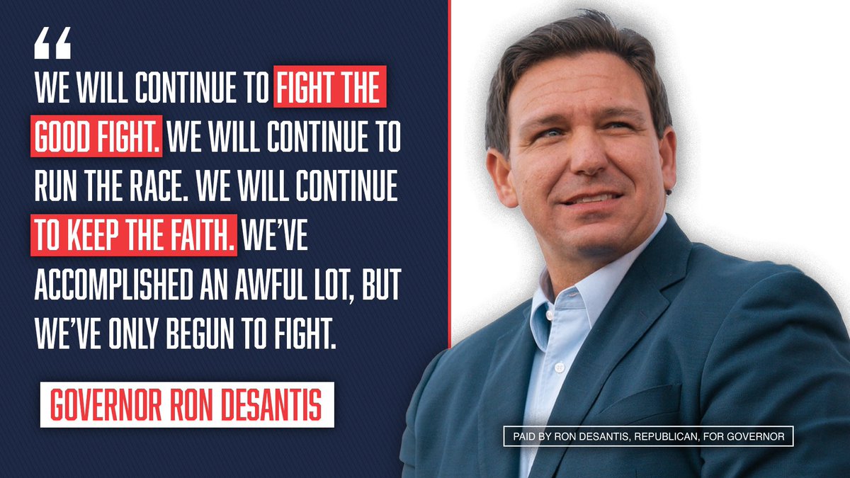 “We’ve only begun to fight, and I ask for your vote on November 8th.” — @RonDeSantisFL 💯💪 #KeepFloridaFree