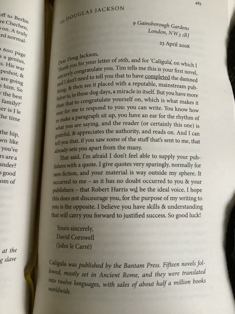 Delighted and honoured that the letter John le Carre sent me about my debut novel, Caligula, full of such wonderful encouragement for an aspiring author, is included in A Private Spy, offset by a touch of melancholy that his son Tim didn’t live to see the fruits of his labours.