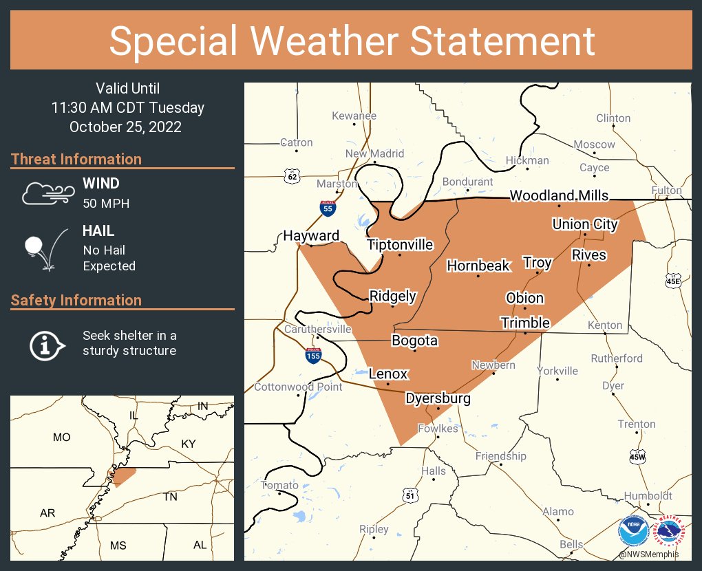 A special weather statement has been issued for Dyersburg TN, Union City TN and Tiptonville TN until 11:30 AM CDT