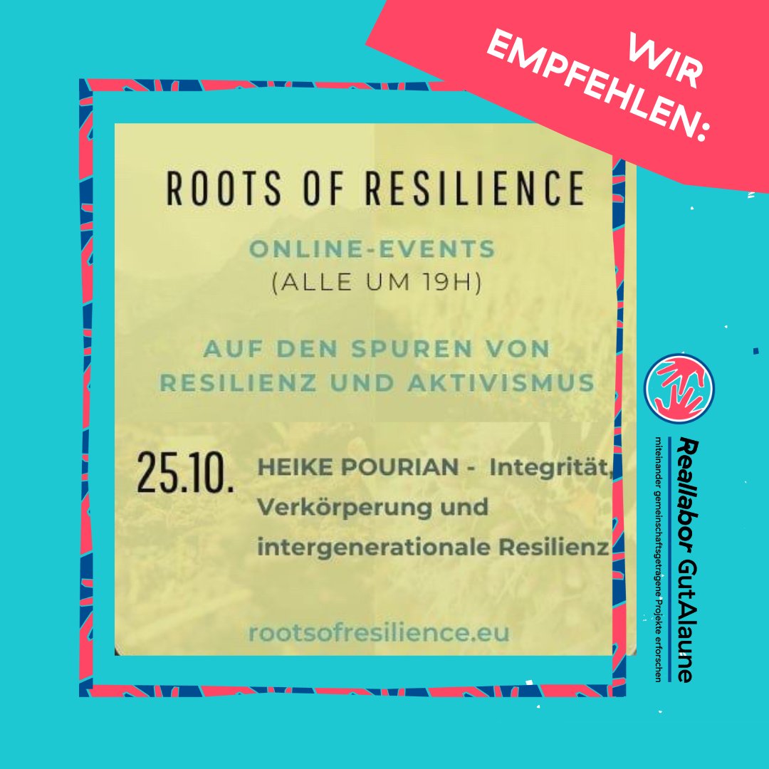 19 Uhr mit Heike Pourian:
#Integrität, #Verkörperung und intergenerationale #Resilienz
Aus der Veranstaltungsreihe #Resilienz und #Aktivismus von #RootsOfResilienz
wahrnehmen.org/wir
sensingthechange.com
