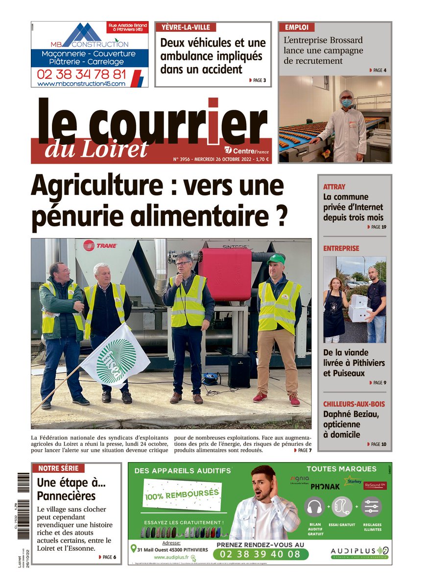 🔴À la Une cette semaine du <a href="/courrier_loiret/">Le Courrier du Loiret</a> :

Face aux augmentations des prix de l’énergie, des risques de pénuries de produits alimentaires sont redoutés. La <a href="/fnsea45/">FNSEA 45</a> lance l'alerte pour soutenir les filières agricoles du Loiret.
Plus de détails dans notre prochaine édition !