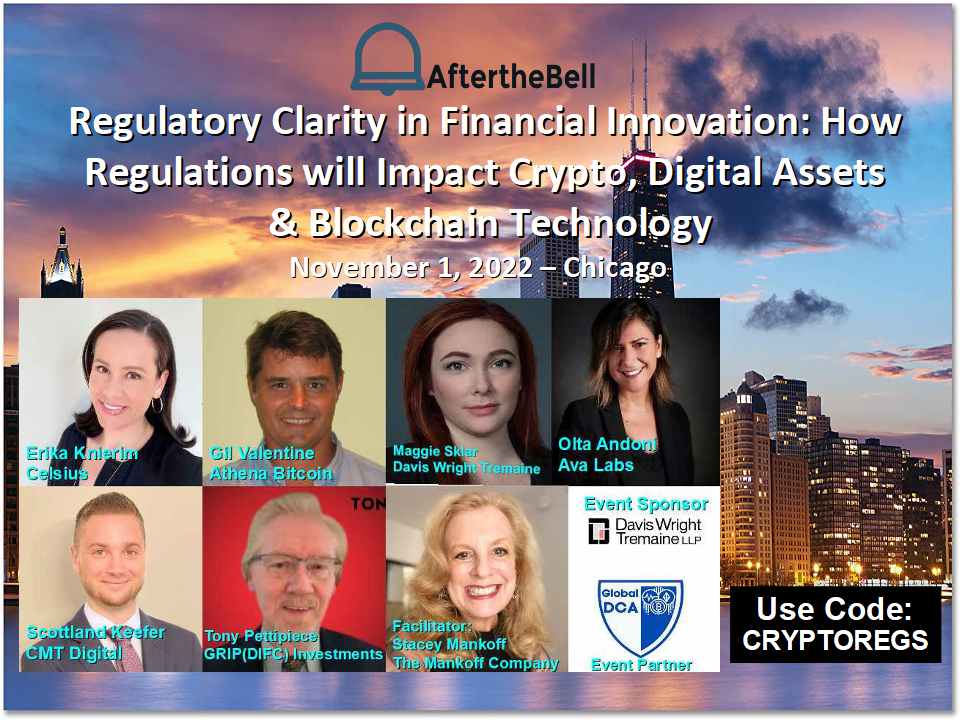 MankoffCompany's tweet photo. Join me for an evening #panel and #networking #reception in #Chicago on November 1. where we will be addressing #Regulation #financial #innovation #legislation #blockchain #defi #DAO #crypto #digitalassets #crypto #blockchain https://t.co/LM0Vyl5MZy &amp; discount code: CRYPTOREGS https://t.co/3sW2Ysvx54