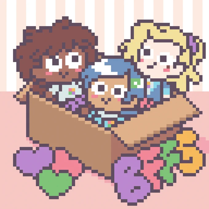 箱企画のテンプレートを使って描いた人間トリオBFFSぬいぐるみinボックス 