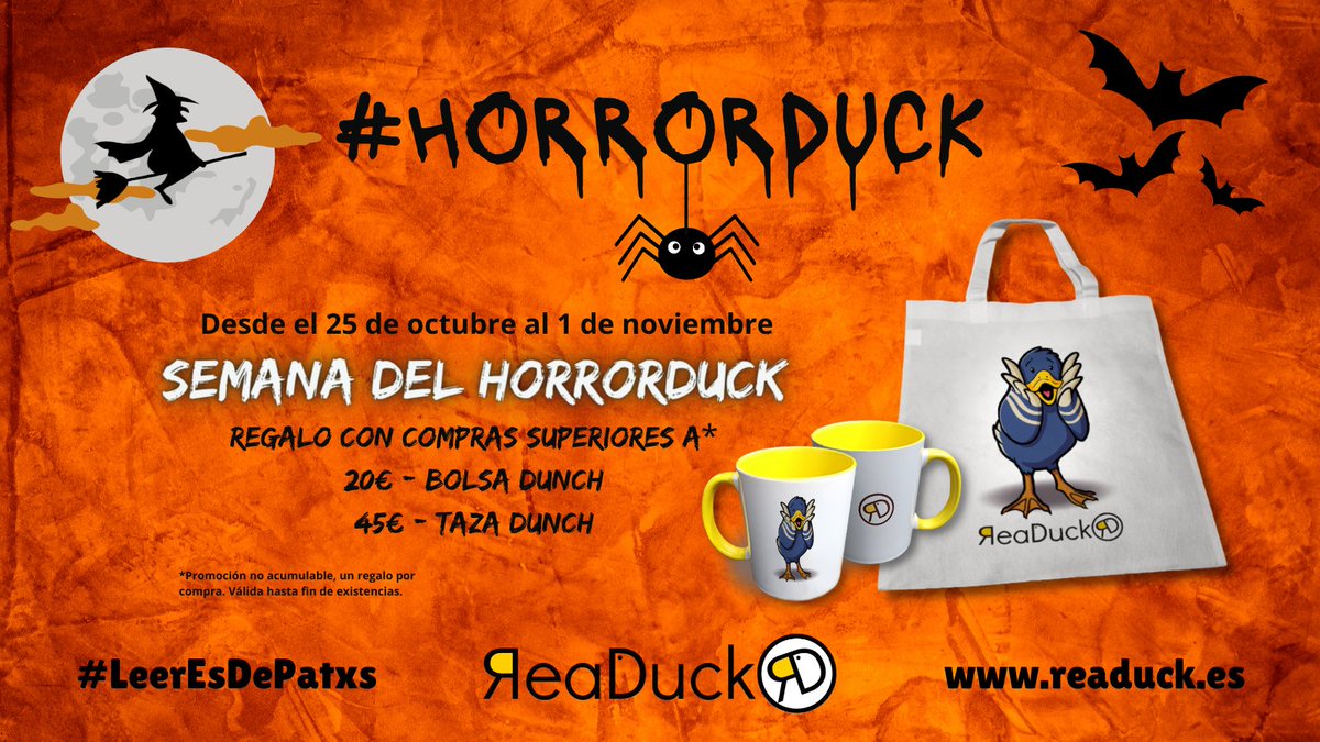 readuck's tweet photo. 🎃Vuelve la semana del #Horrorduck🦇
🗓️Del 25 de octubre al 1 de noviembre
Regalo con compras superiores a:
-20 € -->Bolsa Dunch
-45 € -->Taza Dunch
No dejes pasar la oportunidad y échale un ojo a nuestra selección #Halloween📚🦆
#Miedo #Terror #darkfantasy #QuéLeer #Libros https://t.co/k4DrAeCLII