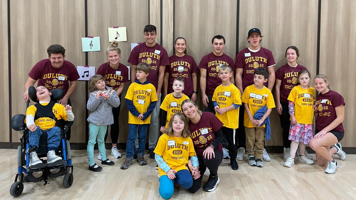 CEHSP's tweet photo. Assistant Professor Daehyoung Lee shared these fun photos from his Developmental Adapted Physical Education (#DAPE) practicum, where @umnduluth PE/DAPE students provide adapted instruction for kids w/ disabilities. @MillerDwan supported the practicum this year. #CEHSPStudents https://t.co/mNk0uL3Kb3