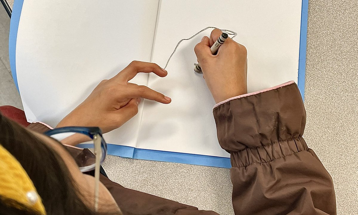 5th graders using their own hands as models for observational drawings.  They say it is way harder than it looks, but also super fun! <a href="/WellsBranchAIA/">Wells Branch AIA</a> #explorerscreate