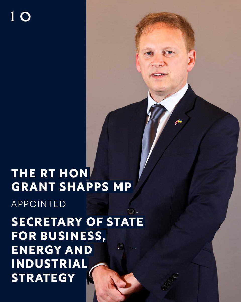 10DowningStreet's tweet photo. The Rt Hon Grant Shapps MP @GrantShapps has been appointed Secretary of State for Business, Energy and Industrial Strategy @BEISGovUK.

#Reshuffle https://t.co/32RycRvjJv