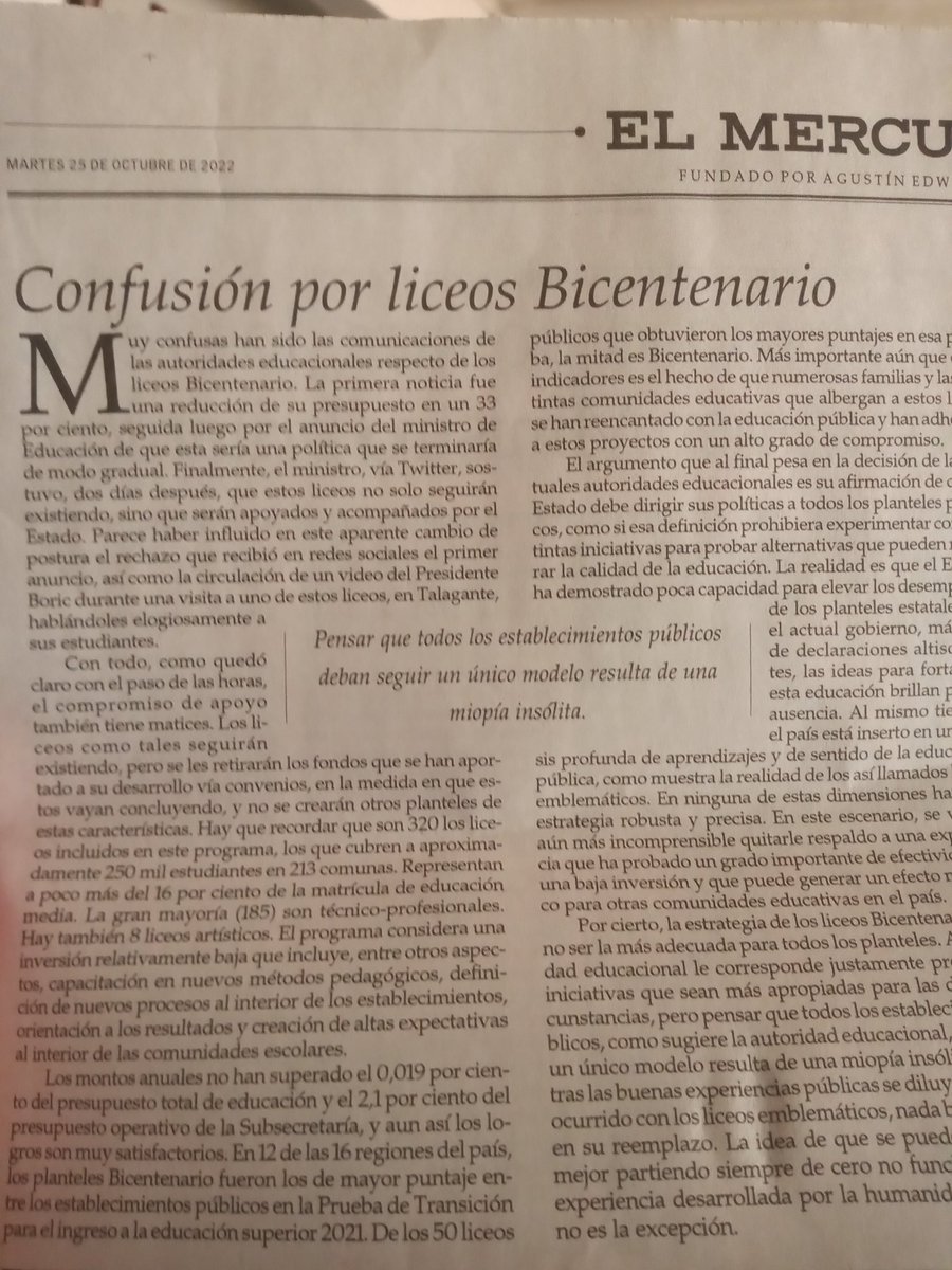 PauloAHR's tweet photo. Si hay una noticia que da cuenta del "rumbo extraviado" que sigue Chile, es esta. Que futuro puede pretender un pais que no quiere proveer educacion PUBLICA de 1era calidad? Chile lo hizo de forma acotada en el pasado, es hora que lo haga de forma masiva y con mejor nivel. https://t.co/cr6CtOzgJr