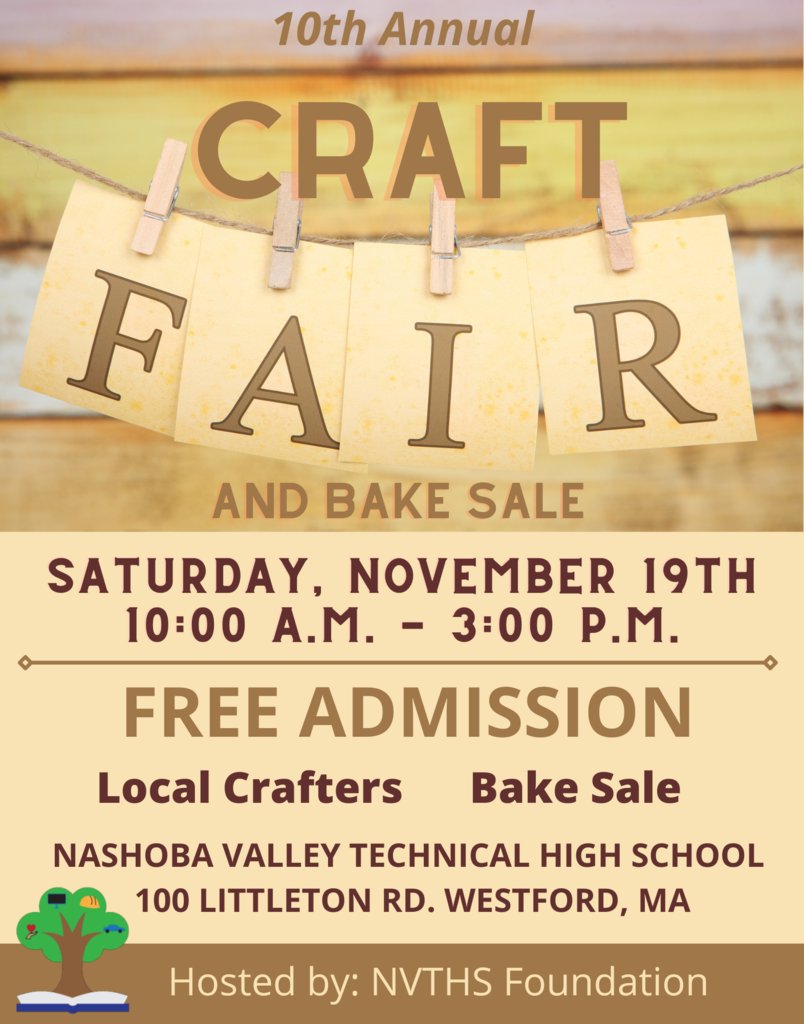NashobaTech's tweet photo. Attention crafters! We have a few spots left for you to join us for our 10th annual craft  @Nashobatech on Saturday November 19th. Fair hours: 10am - 3pm.
For more information: https://t.co/lRTWIT1mLJ https://t.co/HP5eiZO2dz
