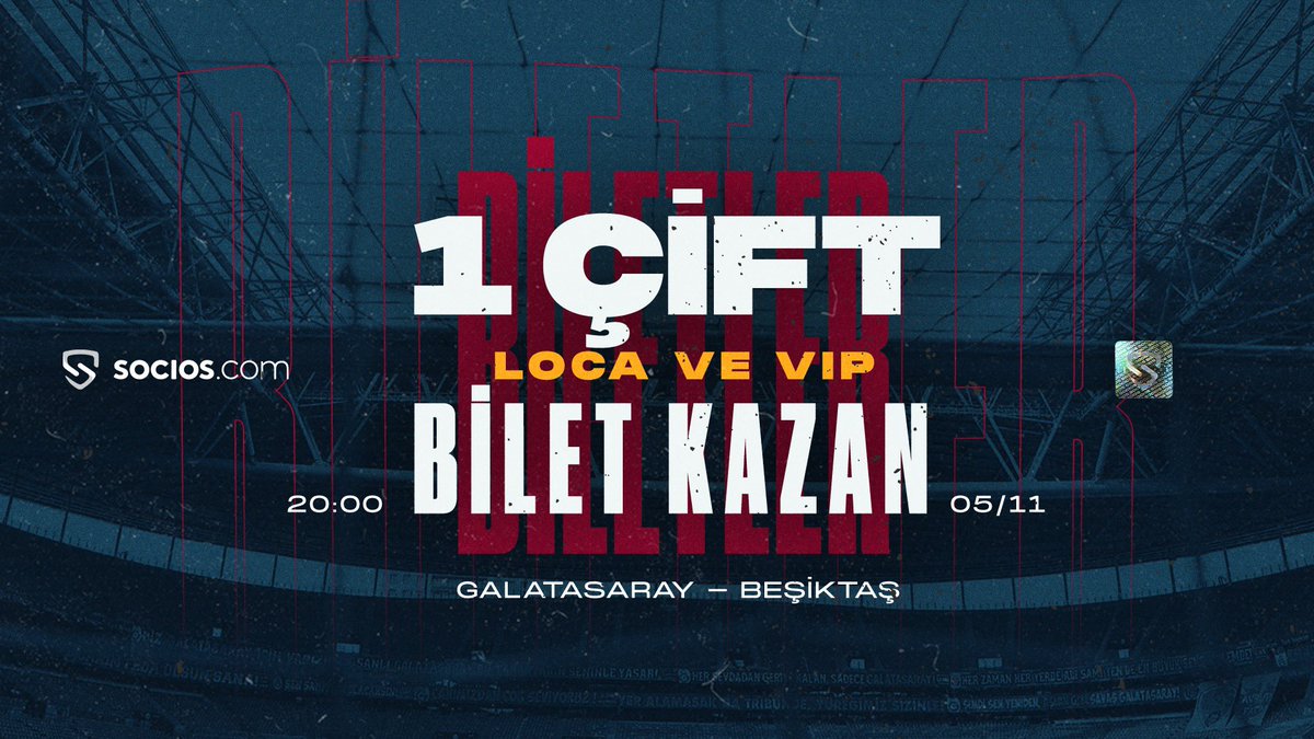 🚨DERBİ ALARMI!🚨

5 Kasım’da oynanacak <a href="/GalatasaraySK/">Galatasaray SK</a> - Beşiktaş derbisini @NefStadyumu’nda izlemek ister misin?

1 çift Loca, 1 çift VIP bilet sizi bekliyor.😎

1️⃣<a href="/Socios_Turkiye/">Socios.com Türkiye 🇹🇷</a> hesabını takip et
2️⃣Gitmek istediğin arkadaşını tweete etiketle
3️⃣ Tweeti RT’le

$GAL 💛❤️ $CHZ
