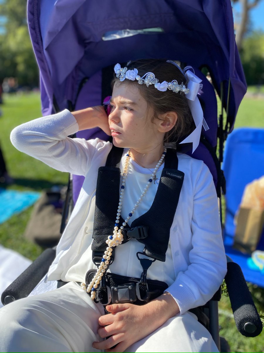 gracescience's tweet photo. 2 special milestones this week...Grace got to celebrate First Holy Communion &amp; turned 13. Hard to believe she is a teenager. Doctors told us she wouldn't live past 5 when she was born. Thankful for these 2 incredible milestones. #NGLY1 #RareDisease #firstcommunion #Birthdaygirl https://t.co/NxiRvS3aNg