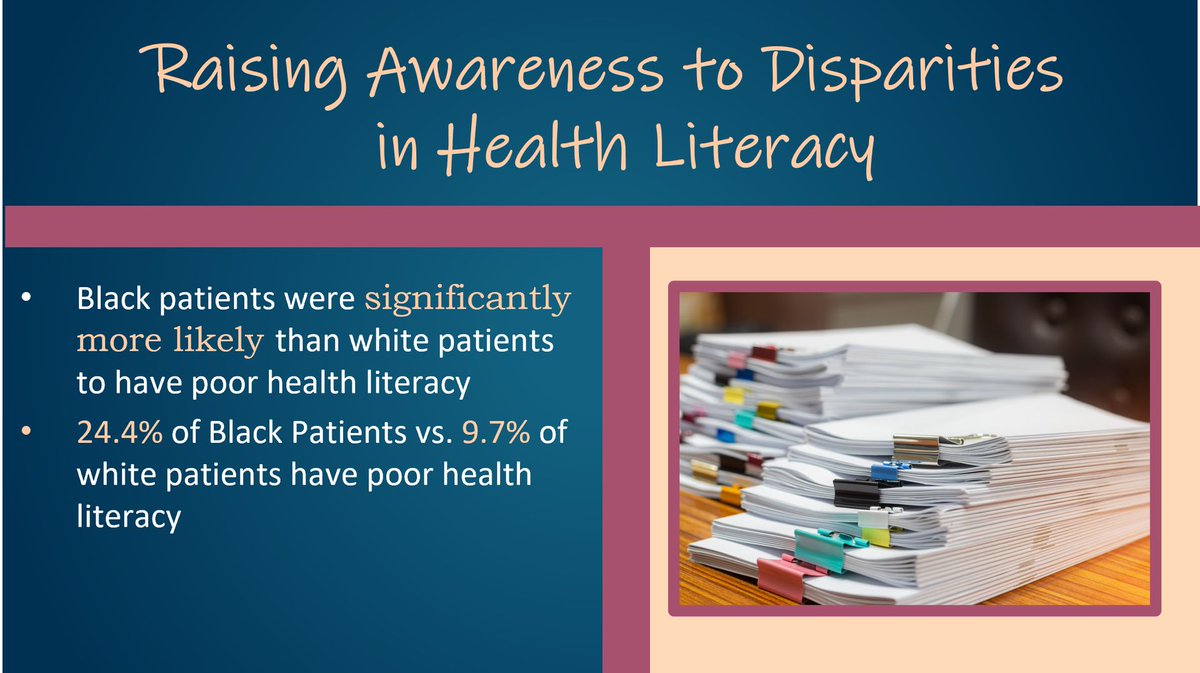 cnyquist3's tweet photo. Previous research has demonstrated the existence of racial disparities in health literacy. During National Health Literacy Month -- and every month– let’s promote interventions that support improved health literacy in underserved communities. #healthquity #healthliteracy https://t.co/jBmoAqEMn1