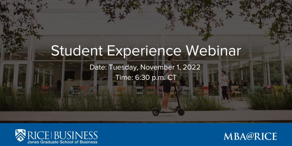 We offer a variety of information sessions for prospective and current students. Our webinars are a great way to experience the the same online platform you'll use as a student as well as learn about the MBA@Rice program. bit.ly/3CCbdQL