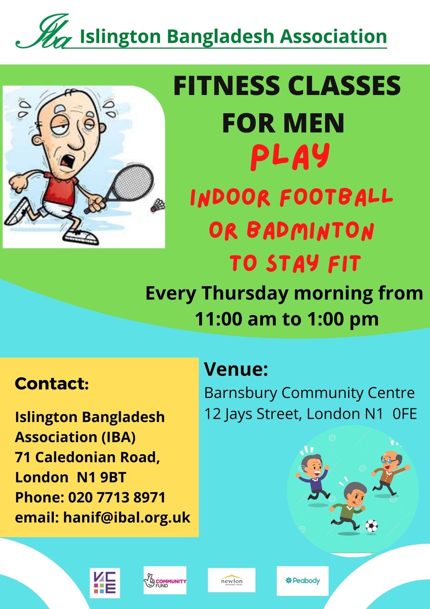 IBA_Islington's tweet photo. Stay active and make friends at our Men's Fitness Classes, every Thursday morning at Barnsbury Community Centre! https://t.co/6oXGKWuXSO