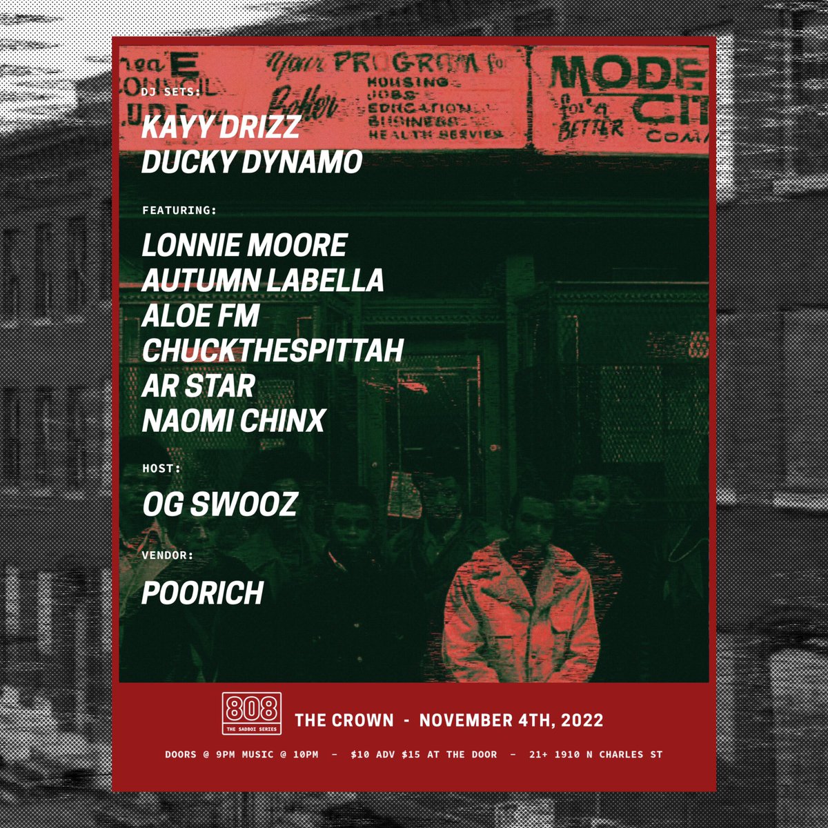 808 Vol. 38
DJs:
<a href="/KAYYDRiZZ/">Champ 🏆</a> 
<a href="/duckydynamo/">DUCKY thee DYNAMO 🦆♣️⚔️</a> 
Featuring:
<a href="/LonnieMooreMC/">Lonnie Moore</a> 
<a href="/AutumnLaBella/">B E L L A</a> 
<a href="/AloeFM/">this tew shall pass</a> 
<a href="/ChuckTheSpittah/">CICADA</a> 
@bymyselfar 
@naomichinx 
Host:
<a href="/GeorgioSwooz/">OG Swooz</a> 
Vendor:
<a href="/POORICHUSA/">(poor•rich)</a> 
Doors at 9,
Music at 10
$10
RSVP here:
eventbrite.com/e/808-vol-38-t…