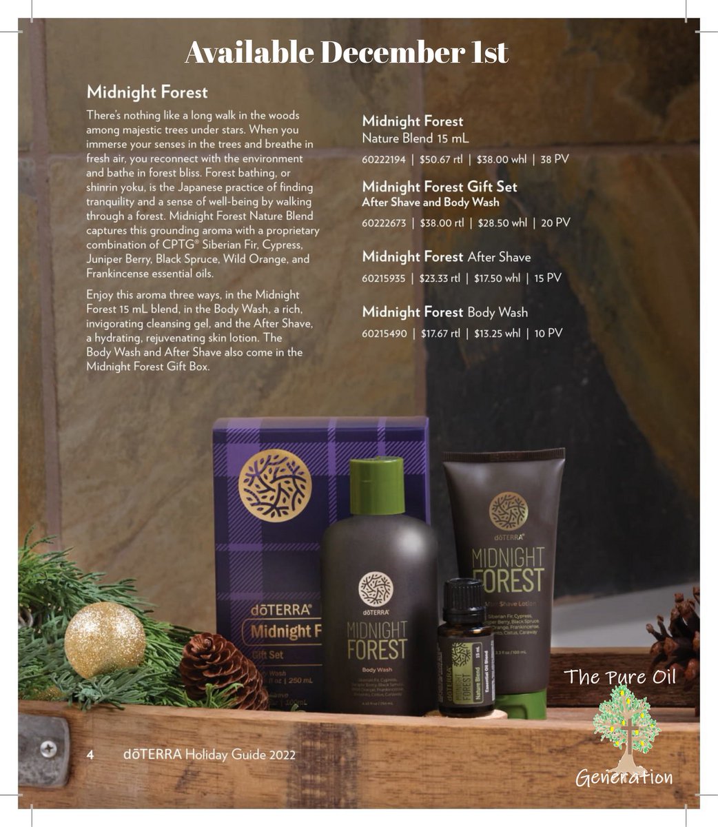 Pureoilgen's tweet photo. 🎄doTERRA 2022 Holiday Gift!!🎄 
Back by popular demand - the guys in our life favorites - Midnight Forest Essential Oil Blend and gift set. 

If you have any questions click here: https://t.co/MFcIEdOh1p
#doterraessentialoil #pureoilgeneration #ichoosedoterra #holiday #gifts https://t.co/CiVcWWeqWb