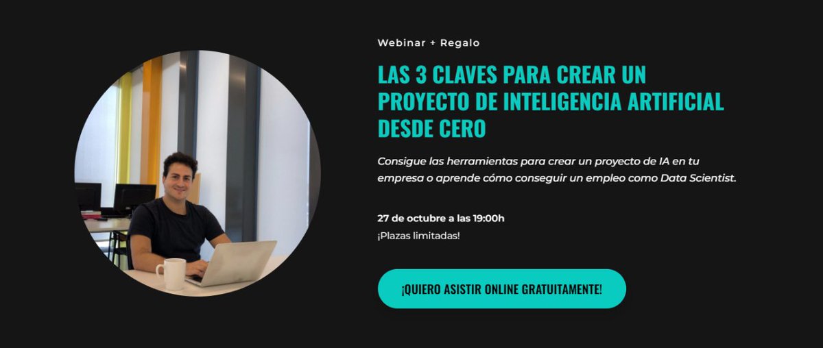 LaNaveMadrid's tweet photo. ¿Quieres emprender con #IA? ¿Conseguir un empleo de #DataScientist? ¡No puedes perderte el webinar gratuito de @nodd3r! 

🎓  'Las 3 claves para crear un proyecto de #InteligenciaArtificial desde cero'

📅 27 Oct, a las 19:00h 
🖥️ Online: https://t.co/vJGnFUYych

#ComunidadLN https://t.co/ruXtOO2sUc