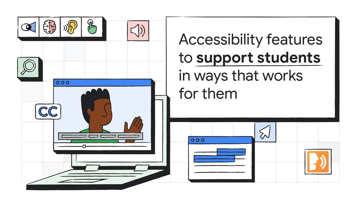From captions &amp; screen readers to magnification tools, Braille support &amp; voice typing, we're designing classroom tools so more students can engage in learning and sharpen skills they'll use for life. For more on these features: goo.gle/3TRbOny #nDEam2022
