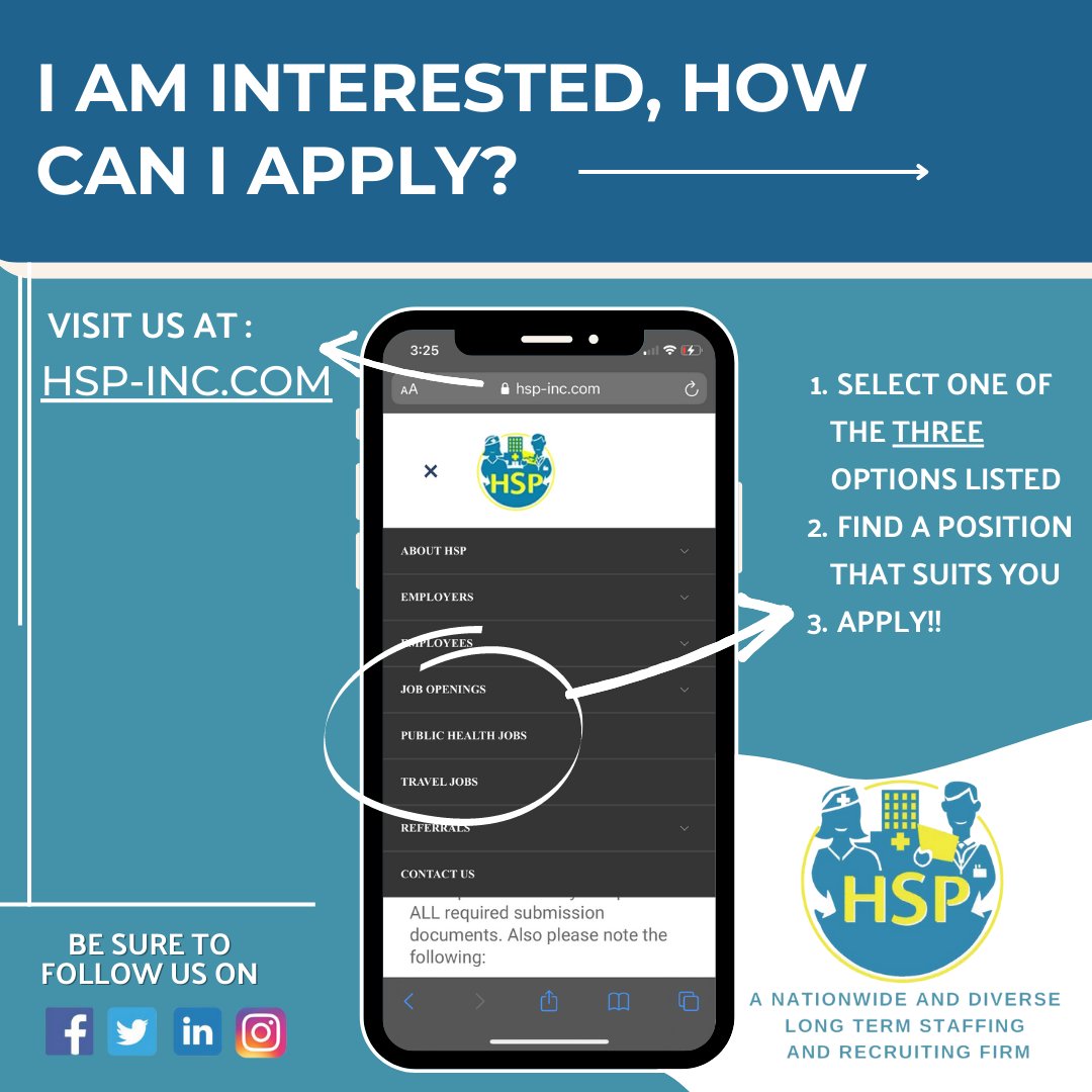 Interested in applying for an open position? Here's how! Visit us online at hsp-inc.com and select one of the three following options, find a position that suits you and apply! . . . #applynow #hiring #openpositions #hiringnow #lacounty #hiringnow