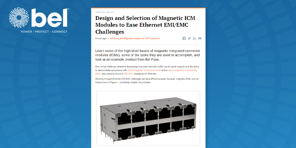 Take a look at our latest #IndustryArticle with <a href="/AllAboutCircuit/">All About Circuits</a>! Project Manager, Jeff Kring, touches on the high-level basics of magnetic integrated connector modules (ICMs) and some of the tasks they are used to accomplish. Read the full article: ow.ly/ScCx50L5Y4J

#ICM