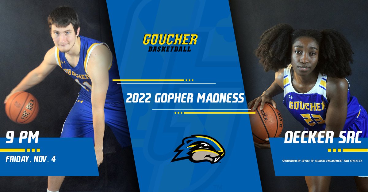 GoucherSports's tweet photo. SAVE THE DATE

Meet this year's @Goucher_MBB and @GoucherWBB squads at Gopher Madness on Friday November 4 at 9 at the SRC! https://t.co/ecrq6EJjyU