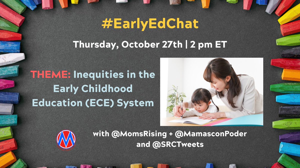 SRCTweets's tweet photo. Join @MomsRising, @MamasConPoder, and SRC for #EarlyEdChat this Thursday at 2 p.m. ET as we talk about inequities in the Early Childhood Education (#ECE) system.🗓️ https://t.co/OVk69zPT1B