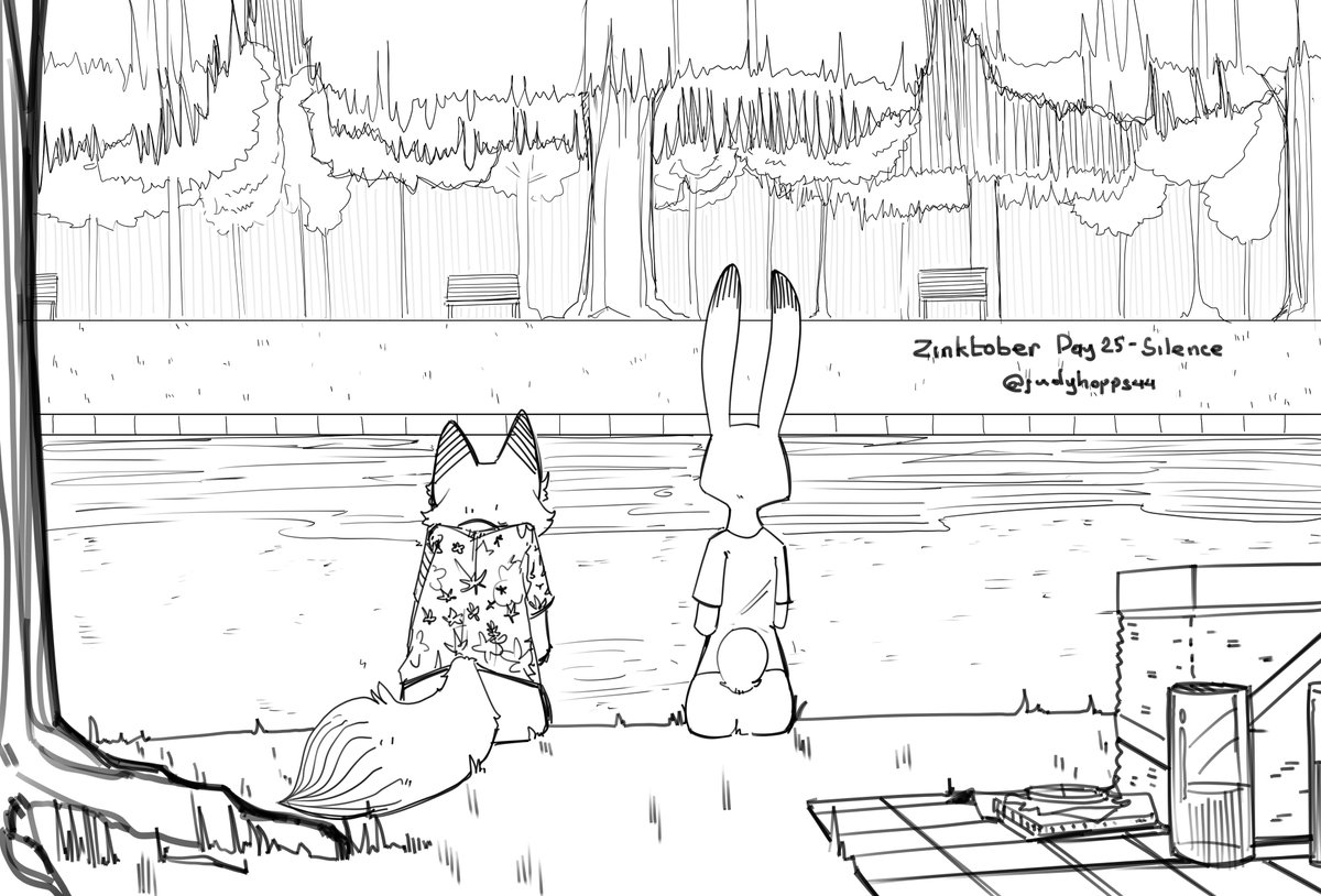judyhopps44's tweet photo. Hello on day twenty-five of #Zinktober2022 "3🌸✨
A quiet place to have a good time is just what you need on your day off '3👌💖✨ 🌳🌳🌳🐰✨🔥🌳🌳🌳
d25: silence
#Zootopia #Zinktober #Inktober https://t.co/xXkD3kAnwR