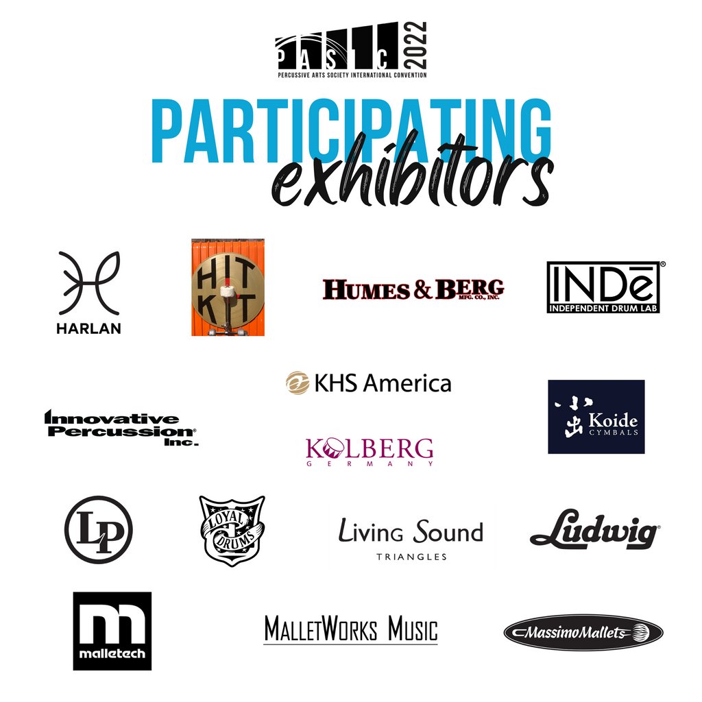 PercussiveArts's tweet photo. The #PASIC2022 excitement continues with part 2 of our amazing exhibitors list - some of the 100+ brands represented in the Expo Hall. Visit https://t.co/h926SZvpmf to see the map. Get an Expo-only ticket at https://t.co/ZFKs7c7iBw. Expo open the 10th-12th. https://t.co/KfCPaw6ixe