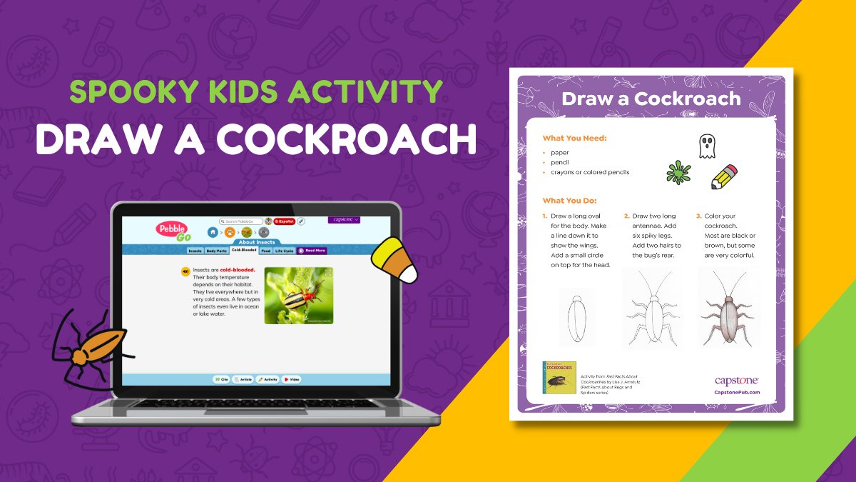 Engage students this spooky season with the Draw a Cockroach Activity! Follow up the activity with insect research on #PebbleGo: bit.ly/ScaryBooksForK… #TLChat #PaLibChat