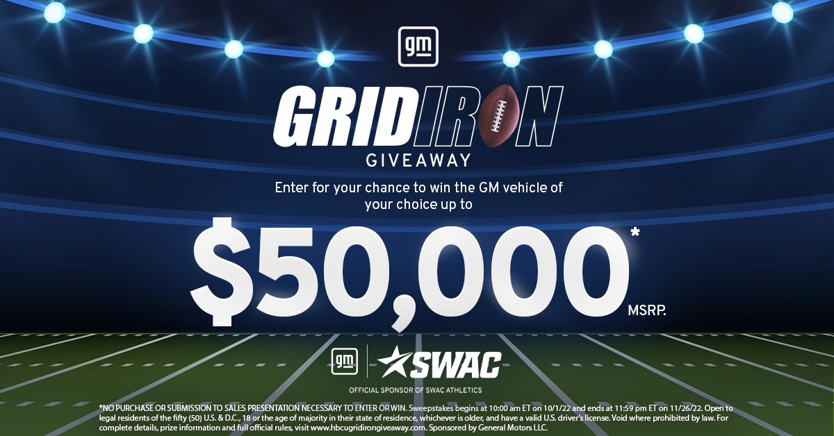 Make a winning move! Register now for the GM Gridiron Giveaway and you could win a new GM vehicle. Visit HBCUGridironGiveaway.com for entry and details. #GMGridironGiveaway