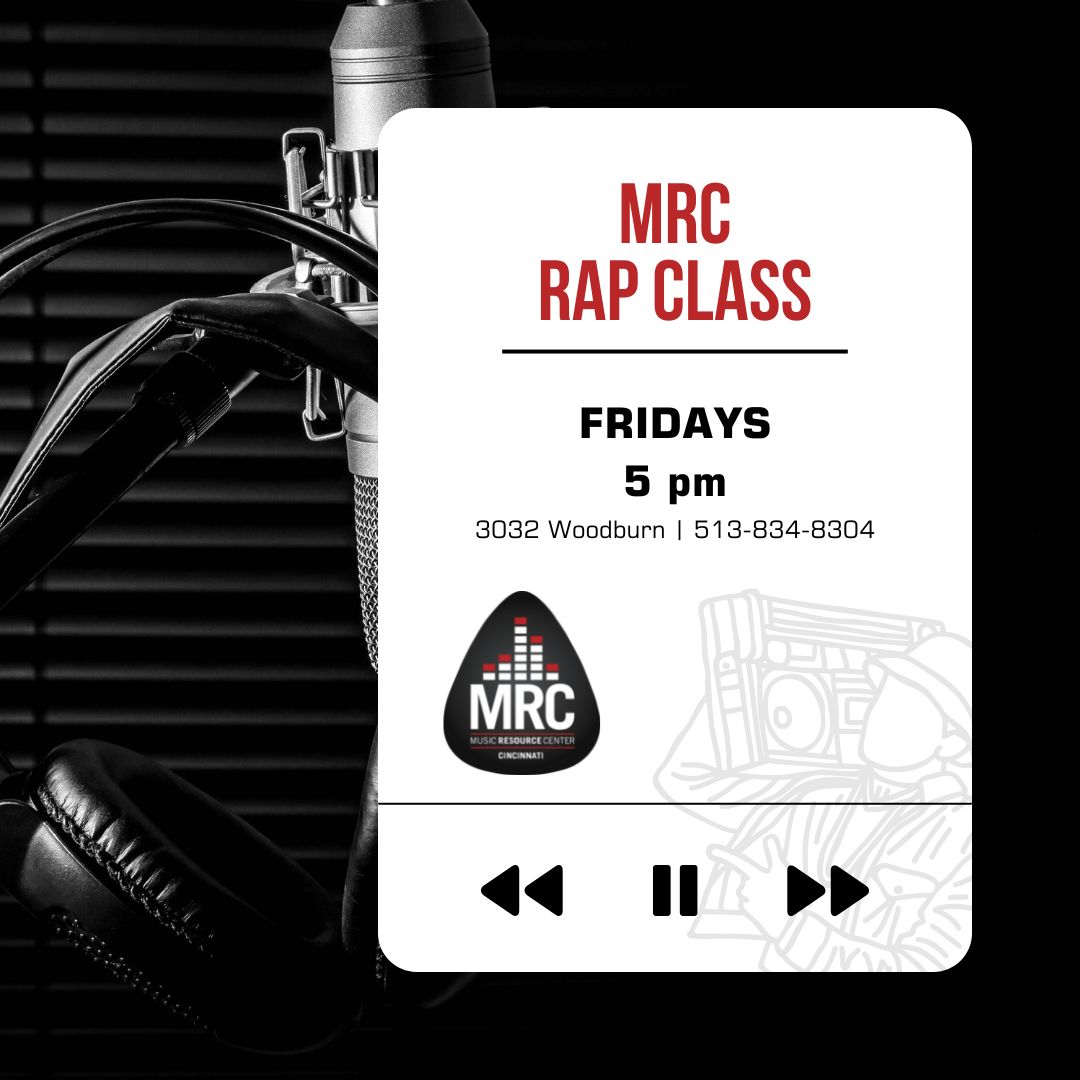 mrccinci's tweet photo. MRC Rap Class
Fridays
5pm

This Friday!! MRC rap class will be in full effect with a writing workshop!

If you know any teens (grades 7-12) interested in leveling up in the rap game, tell them to pull up at MRC Friday at 5. https://t.co/kti6nbGsIQ