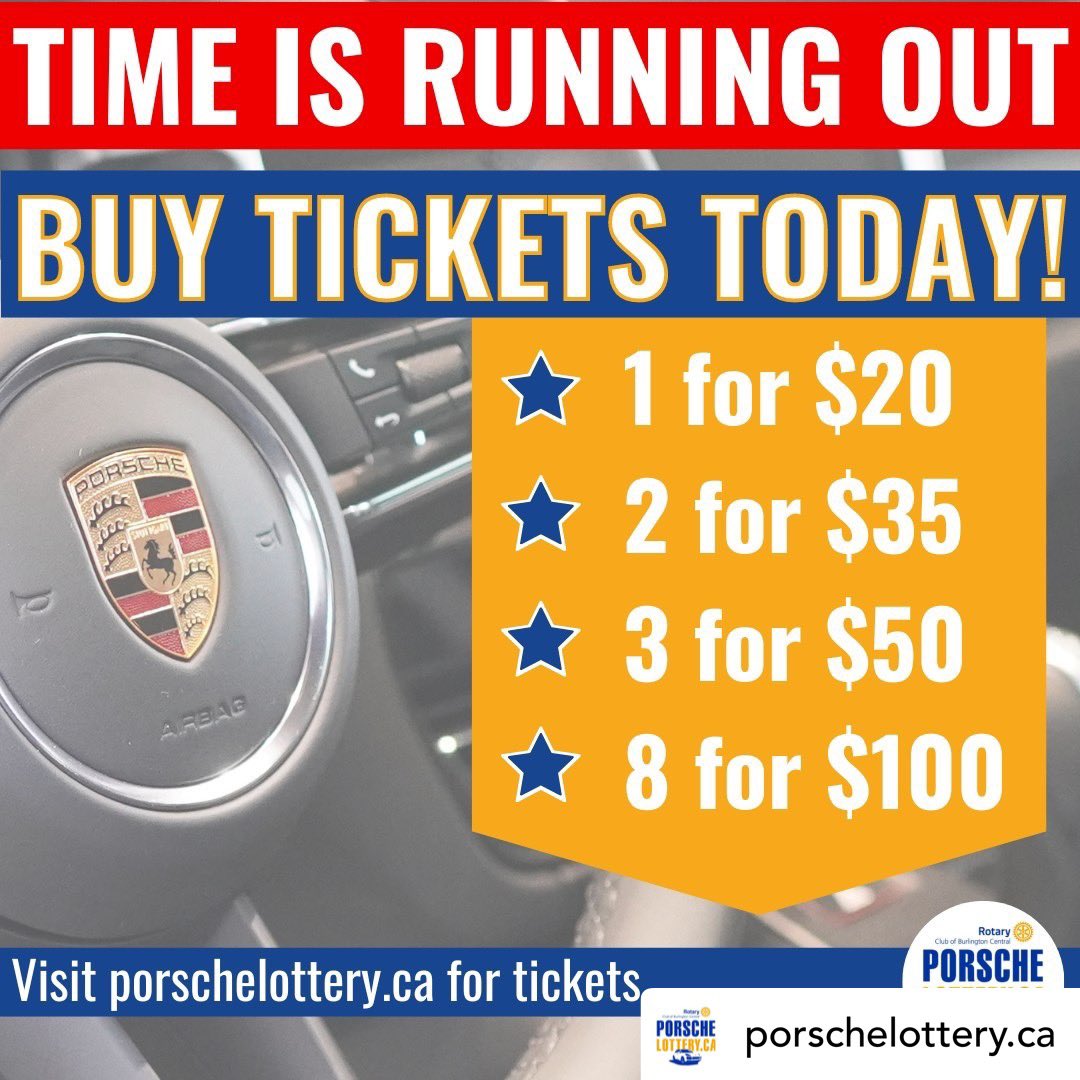 Our fundraising PorscheLottery.ca grand prize draw is fast approaching. Don’t miss out! #porsche #porsche911 #lottery #pmlotto #blogto #toronto #Mississauga #brampton #ontario #canada #rotary #fundraiser #lottery #lottomax #thankyou