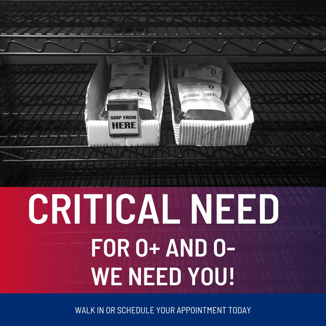 🚨🚨We need your help! Our O negative & O positive shelves are bare. We are in critical need of type O. Please donate today or make an appointment by calling 800-962-0628, texting BAGIVE to 999777, or visiting bloodassurance.org/schedule BE SOMEONE’S HERO TODAY!