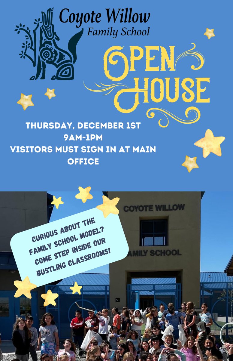 CWFS is holding an Open House! See classrooms in action, 9am-1pm. Guests must sign in at front office to enter.