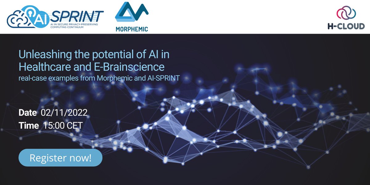MORPHEMIC project (@_morphemic_) on Twitter photo Register for the <a href="/ai_sprint/">@AI-SPRINT.eu</a> and <a href="/_morphemic_/">MORPHEMIC project</a> joint webinar: "𝙐𝙣𝙡𝙚𝙖𝙨𝙝𝙞𝙣𝙜 𝙩𝙝𝙚 𝙥𝙤𝙩𝙚𝙣𝙩𝙞𝙖𝙡 𝙤𝙛 𝘼𝙄 𝙞𝙣 𝙃𝙚𝙖𝙡𝙩𝙝𝙘𝙖𝙧𝙚 𝙖𝙣𝙙 𝙀-𝘽𝙧𝙖𝙞𝙣𝙨𝙘𝙞𝙚𝙣𝙘𝙚". ⬇
📅2nd of November 2022 (Wednesday)
🕒15:00 CET
ai-sprint-project.eu/.../unleashing…... Register for the <a href="/ai_sprint/">@AI-SPRINT.eu</a> and <a href="/_morphemic_/">MORPHEMIC project</a> joint webinar: "𝙐𝙣𝙡𝙚𝙖𝙨𝙝𝙞𝙣𝙜 𝙩𝙝𝙚 𝙥𝙤𝙩𝙚𝙣𝙩𝙞𝙖𝙡 𝙤𝙛 𝘼𝙄 𝙞𝙣 𝙃𝙚𝙖𝙡𝙩𝙝𝙘𝙖𝙧𝙚 𝙖𝙣𝙙 𝙀-𝘽𝙧𝙖𝙞𝙣𝙨𝙘𝙞𝙚𝙣𝙘𝙚". ⬇
📅2nd of November 2022 (Wednesday)
🕒15:00 CET
ai-sprint-project.eu/.../unleashing…...