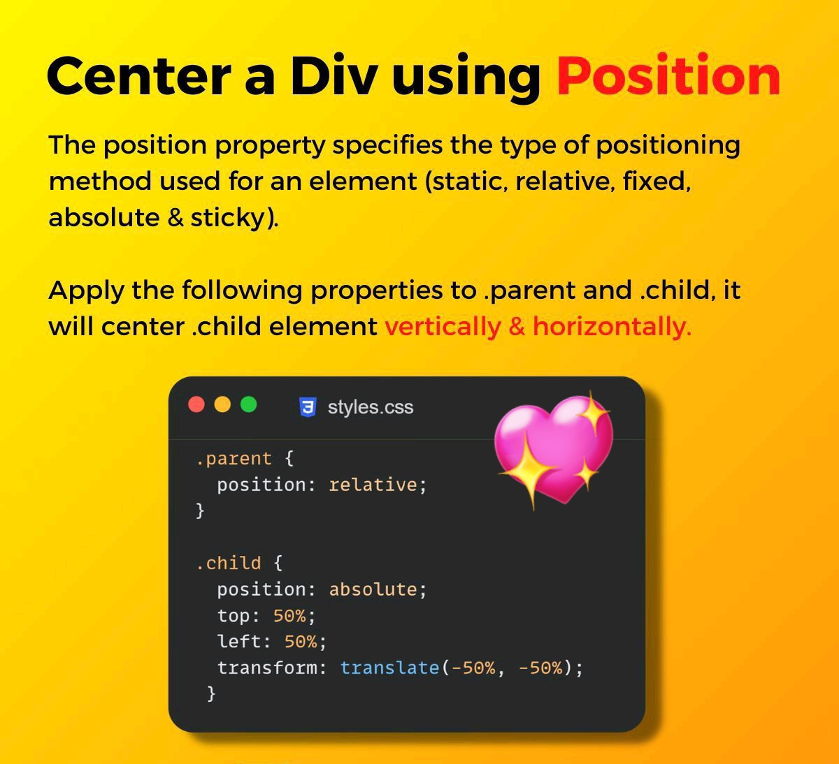 DigiPunjabNews's tweet photo. Center a div using position
#learncollege #css #css3 #html #mscubetech https://t.co/G1A40FnFzd