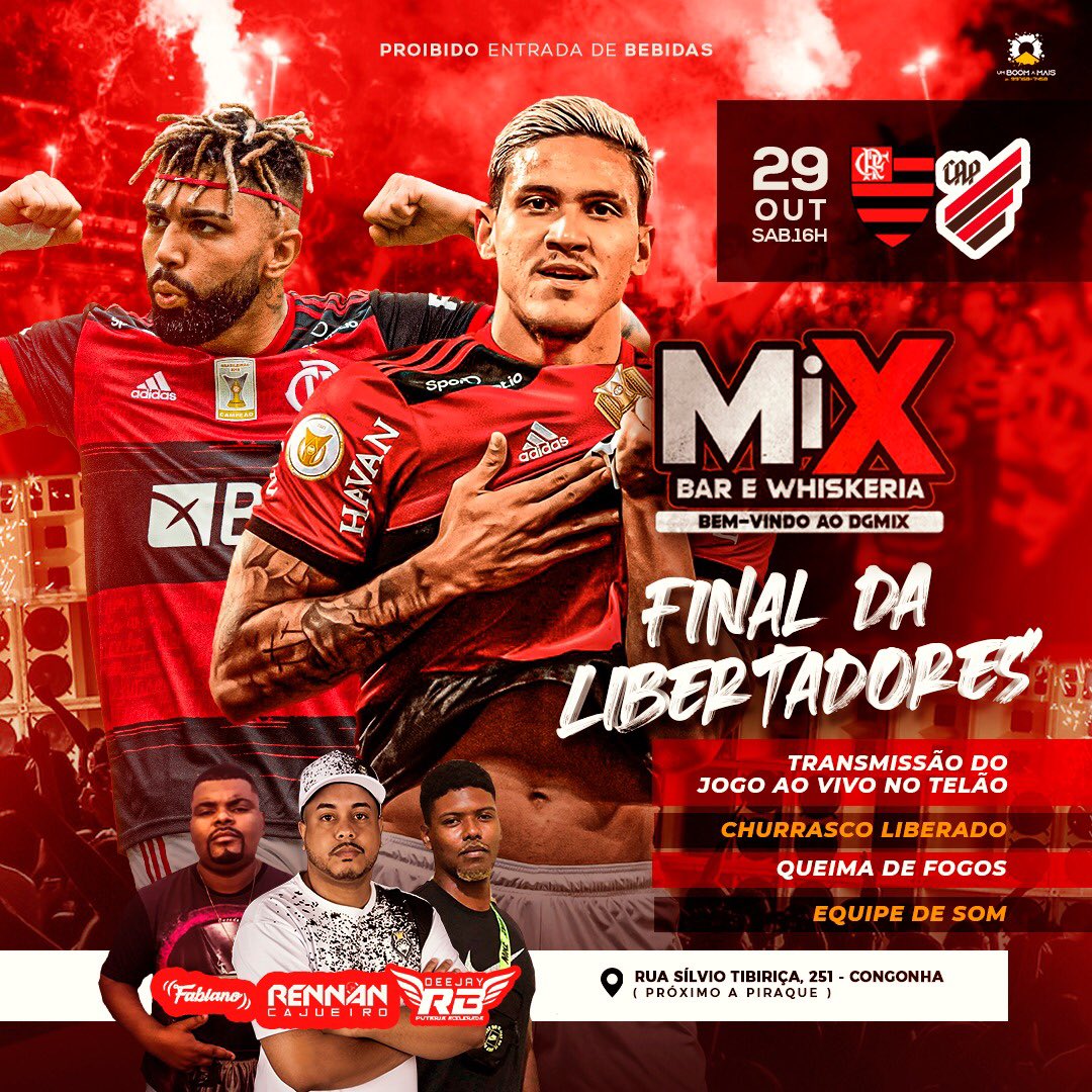 mixloungewhisk's tweet photo. Sábado tem final da libertadores no #DGMIX 🏟️
TELÃO DE LED 📺
EQUIPE DE SOM 🔉
CHURRASCO LIBERADO 🍗
QUEIMA DE FOGOS 🔥
Final da libertadores e no Maracanã de Madureira ❗️ https://t.co/KyWqvrU1bI