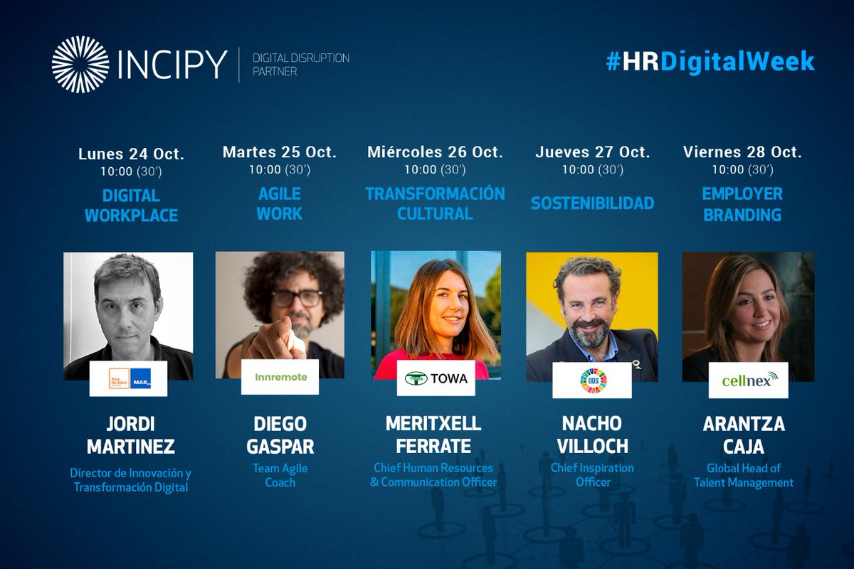 incipy's tweet photo. ¡Mañana no os perdáis la que será la tercera #webinar de la #HRDigitalWeek! 🎙▶
Os ofrecemos un pequeño adelanto de algunos de los temas que tratarán nuestros disruptivos invitados: https://t.co/fzCrTKUemS https://t.co/hTZAeDzTKL