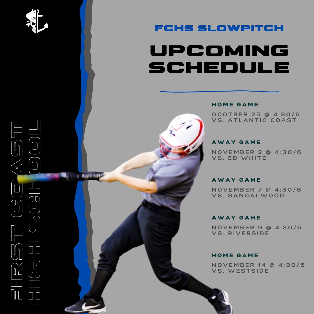 🥎SOFTBALL SEASON IS HERE🥎 The Slowpitch season/home opener is tonight vs. Atlantic Coast! Come out the shipyard and cheer on your Lady Bucs! #bucpride #bucnation #firstcoasthighschool #fchs #fchsslowpitch #softballseason #homeopener #fcbuccaneers
