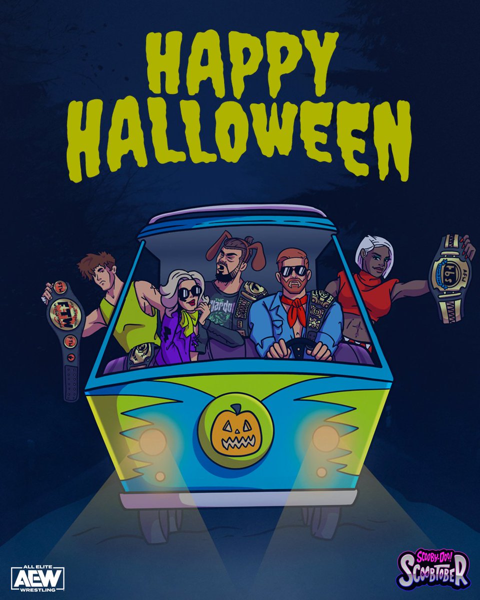 AEWonTV's tweet photo. If Scooby and the Gang ever need help with a mystery, we're ready! Stream the new Trick-Or-Treat Scooby-Doo! movie on @hbomax #Scoobtober https://t.co/yTCfg4rbhg