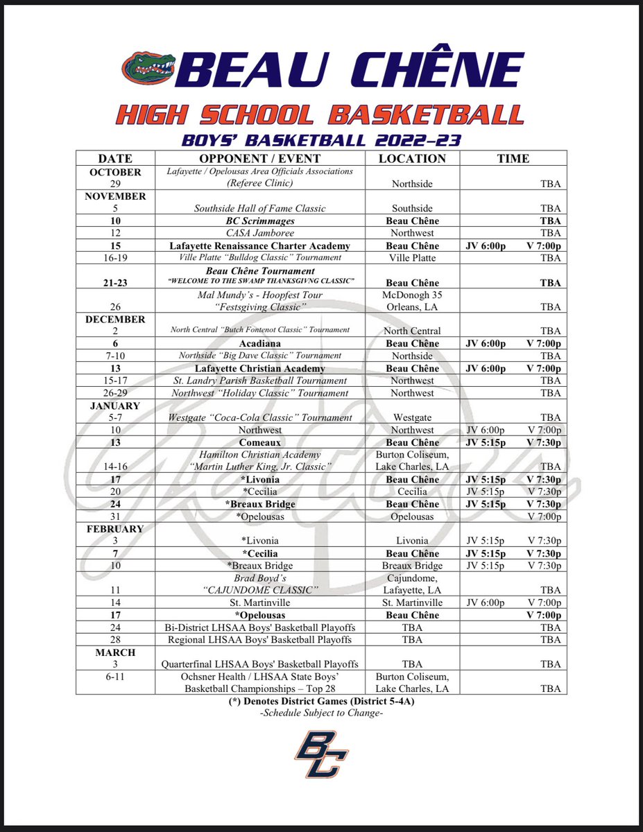 Beau Chêne High Boys’ Basketball tweet media