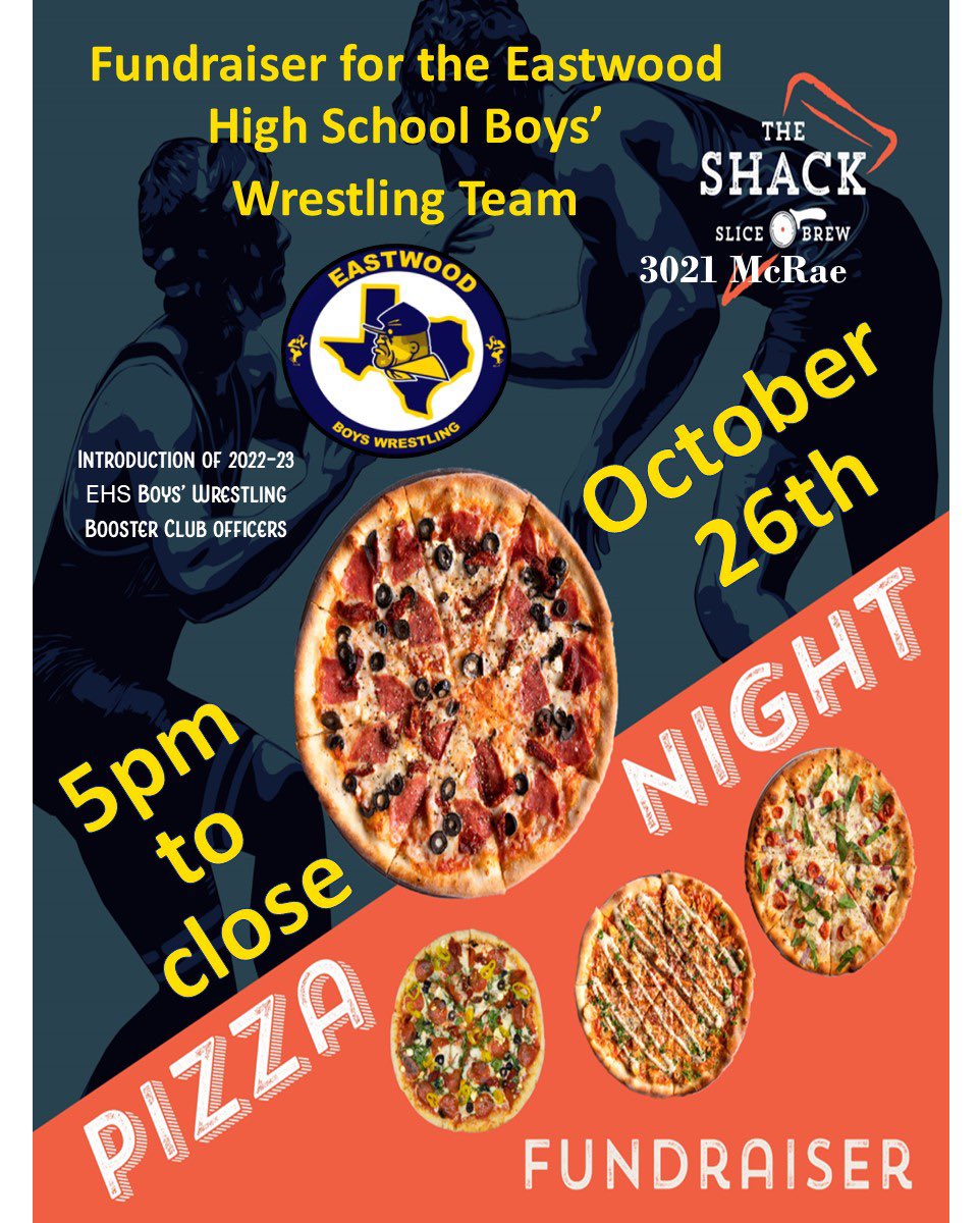Support the Eastwood Boys Wrestling team and join us for some 🍕 tomorrow at the Slice!