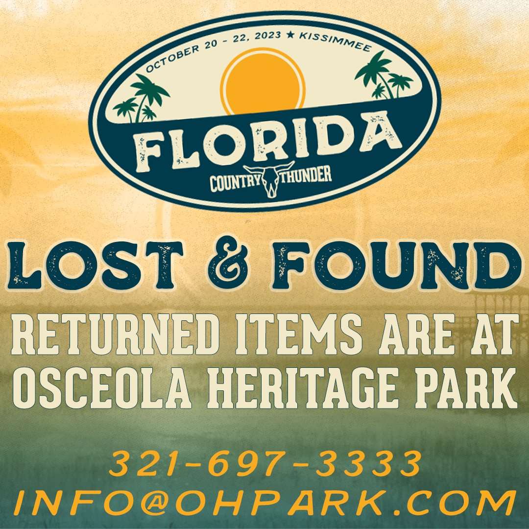 If you lost anything at Country Thunder Florida this weekend, you can contact @OHP_Venues to see if it was turned in.