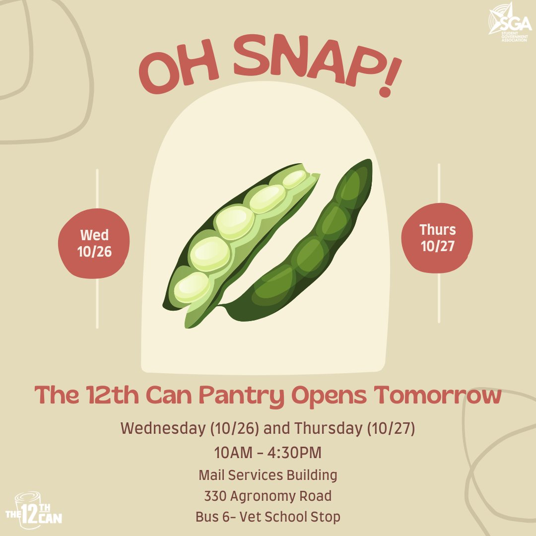 The12thCanTAMU's tweet photo. Reminder that we will be open tomorrow and Thursday! Sign up to enter the pantry and choose your own items, or, if you missed the sign up, swing by to get a prepackaged bag! Can't wait to see you! 

#BTHOhunger #TAMU #12thCan #WHOOP https://t.co/HbJBuBAnVf