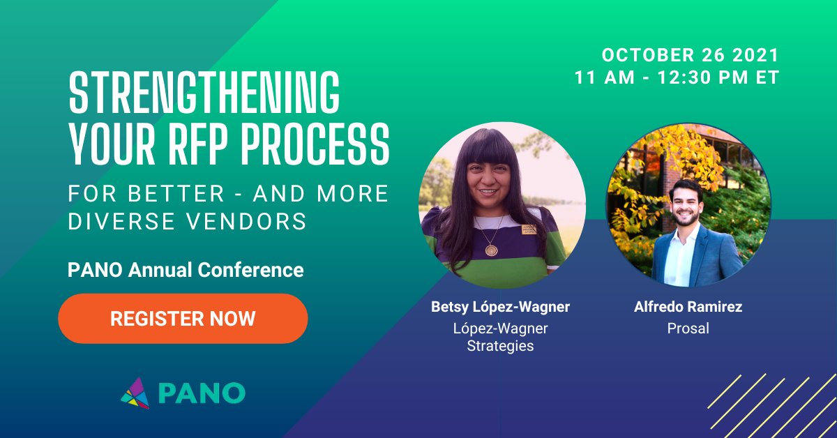 LĂłpez-Wagner Strategies (@equitablecomms) on Twitter photo Join our principal <a href="/BLopezWagner/">Betsy LĂłpez-Wagner</a> & <a href="/AlfJRamirez/">Alfredo Ramirez</a> of <a href="/alrasdigital/">ALRAS Digital</a> tomorrow 10/26 from 11-12:30pm ET at the <a href="/PANONonprofits/">PANO</a> annual conference for a conversation on strengthening your #RFP process.
đ˘ Email heather@pano.org for info on scholarships and registration. Join our principal <a href="/BLopezWagner/">Betsy LĂłpez-Wagner</a> & <a href="/AlfJRamirez/">Alfredo Ramirez</a> of <a href="/alrasdigital/">ALRAS Digital</a> tomorrow 10/26 from 11-12:30pm ET at the <a href="/PANONonprofits/">PANO</a> annual conference for a conversation on strengthening your #RFP process.
đ˘ Email heather@pano.org for info on scholarships and registration.