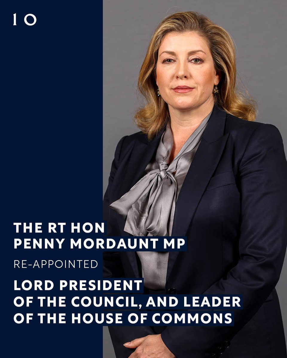 The Rt Hon Penny Mordaunt MP @PennyMordaunt has been re-appointed as Lord President of the Council, and Leader of the House of Commons @CommonsLeader. #Reshuffle