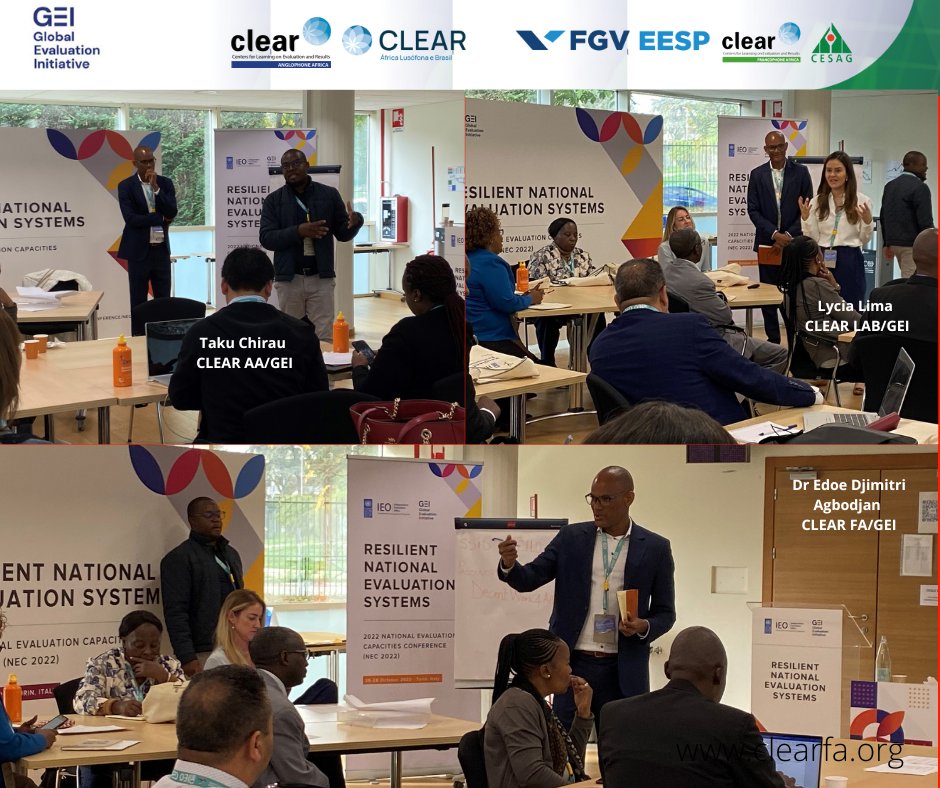 ClearEdoe's tweet photo. The training session "Capacity assessment and national #evaluation system"co-facilitated by @Lycia_Lima (@fgv_clear) @taku_chirau (@CLEARAA1 ) and myself (#EdoeDjimitriAgbodjan, (@ClearFA_CESAG),went well. Another great example of synergy between @GEI_GlobalEval member centers https://t.co/y7Z4Hi5DeM