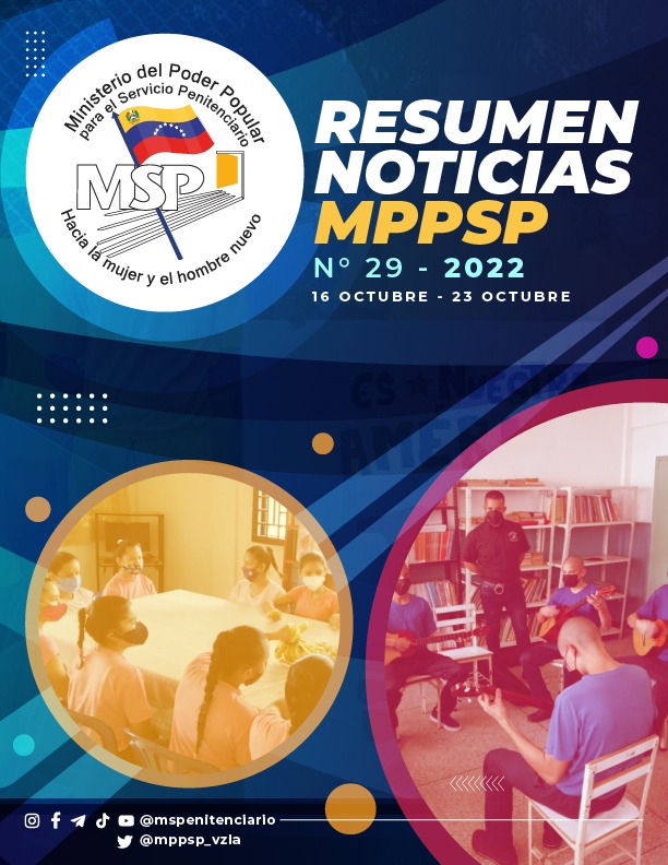 mppsp_vzla's tweet photo. #ResumenMPPSP 🔍 || Te invitamos a leer nuestro resumen informativo con las noticias más relevantes de la semana ejecutadas por el MPPSP en pro del Fortalecimiento Integral del Sistema Penitenciario venezolano.
¡Hacia la Mujer y el Hombre Nuevo!
#MujerProtagonistaDeLaPatria https://t.co/5e7Qiskil8