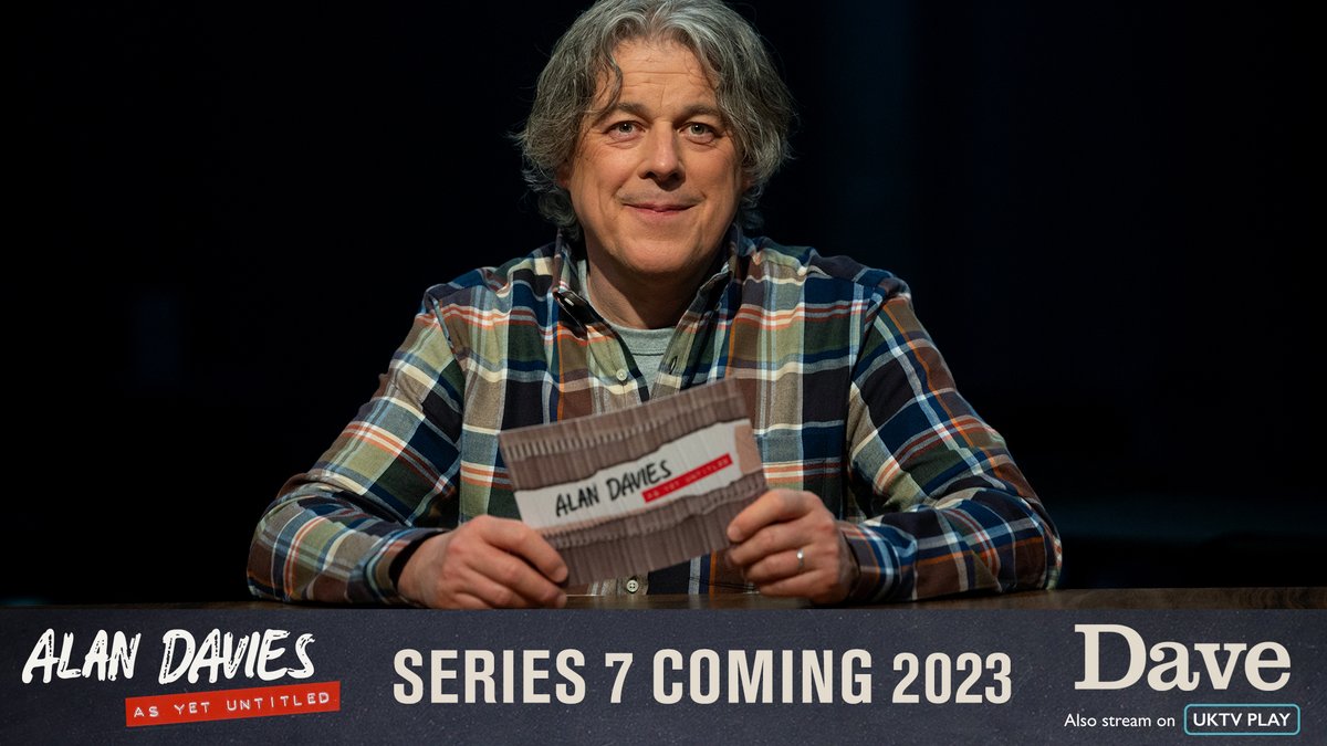 8 new episodes. 7th series. 6 minutes until we have to tweet this. 5 Prime Ministers since series one. 4 guests each episode. 3 is another number. 2 minutes, someone’s at the door. 1 @alandavies1. #AsYetUntitled returns 2023 on Dave and @UKTVPlay